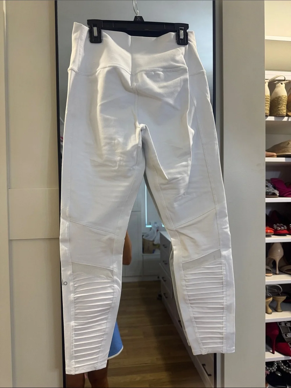 ALO Yoga White Ribbed Moto-Detail Leggings